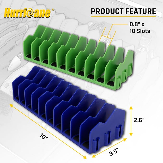 HURRICANE Pliers Organizer Rack with Non-Slip Rubber Base, Extendable Design, Blue and Green, 2 Pack