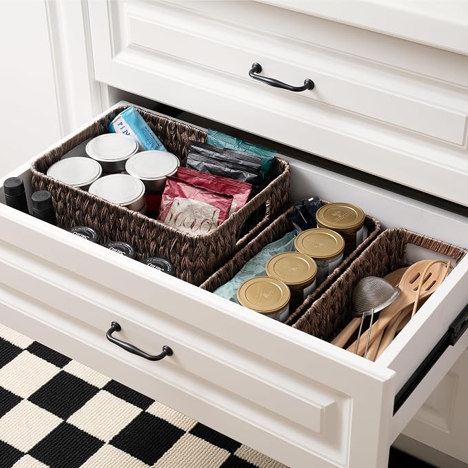 Granny Says Storage Baskets For Shelves, Waterproof Basket For Organizing | Small Woven Storage Baskets for Shelf, Rattan Basket For Organizing, Wicker Basket Set, 3-Pack Small Waterproof Baskets