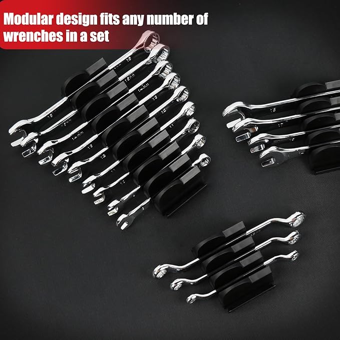 DEHOYI 48 pcs Modular Wrench Organizers for Tool Drawers - Wrench Rack with Metric&SAE Labels, Perfect Tool Storage Holder. Gift for father, brother and boyfriend (Black without Magnet)