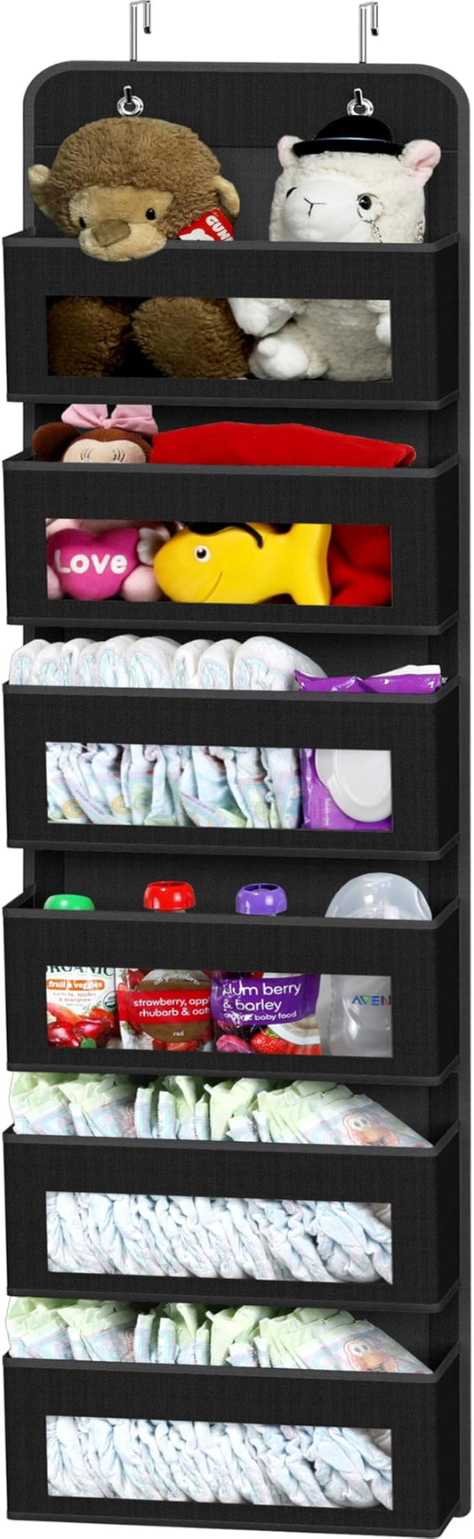 Simple Houseware 6 Clear Window Pocket Over Door Hanging Organizer, Black | Over the Door Storage for Closet, Bedroom, Bathroom, Pantry