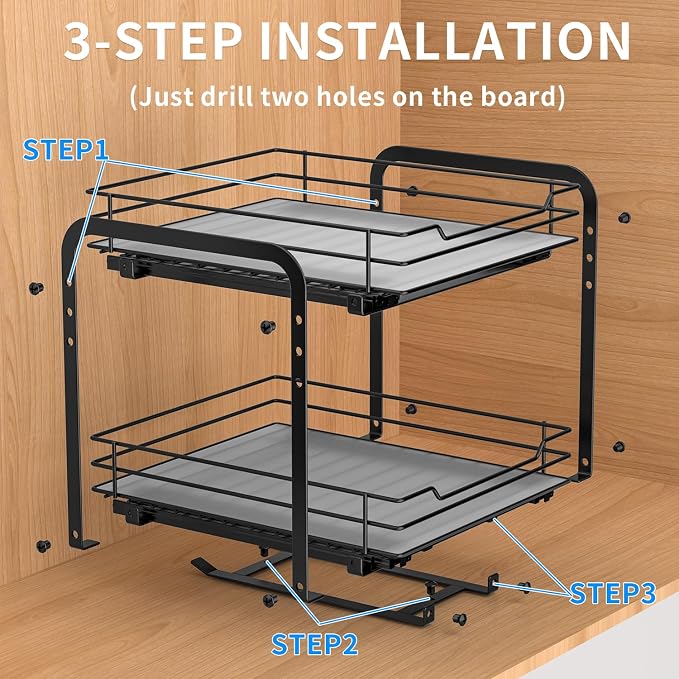 RCHYFEED 2 Tier Pull Out Spice Rack for Cabinet,7.5" Wx10.5 Dx9.5 H | Height Adjustable Spicy Shelf Metal Slide Out Spice Rack Heavy Duty Vertical Spice Shelf for Inside Cabinets & Pantry
