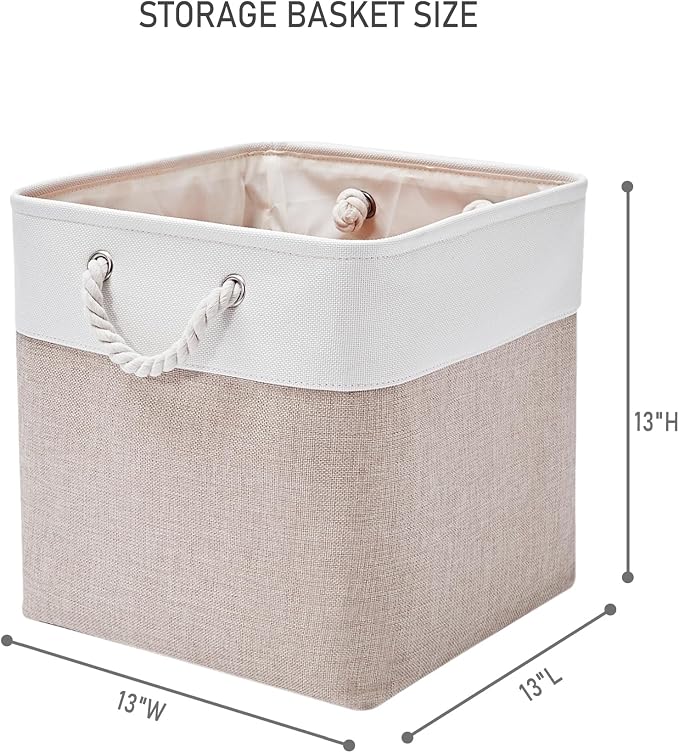 13 Inch 6 Pack Foldable Fabric Storage Basket with Handles | Home Cube Storage Basket,Large Cube Storage Bins,Closet Storage, Home Organizer(White&Beige)