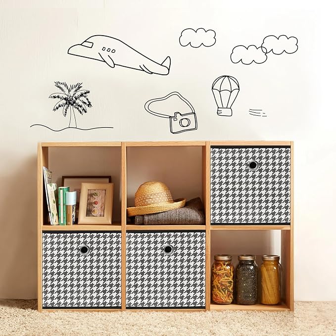 Foldable Storage Cubes Bins,11 Inch Cloth Storage Cube Fabric Storage Box Cubes Organizer Baskets with Dual Handles for Home Organizer Set of 3 (Houndstooth)