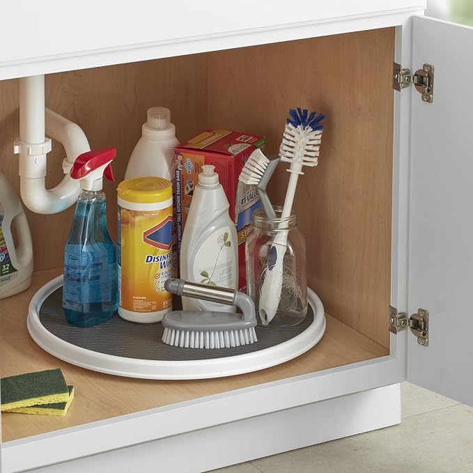 Copco 18 Inch Lazy Susan Turntable Organizer - Nonslip Rotating Cabinet Organizer for Kitchen Pantry, Under Sink, Countertop Storage, Rimmed Edge, Wipe Clean