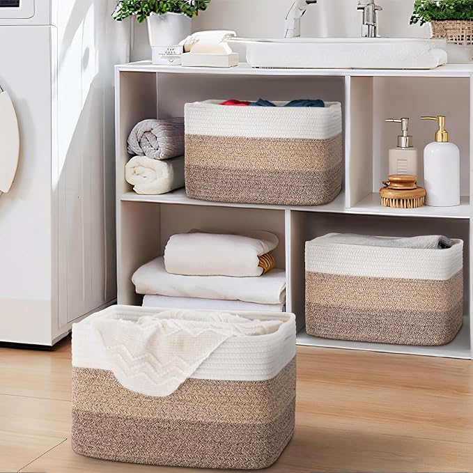 Baskets for Organizing,Storage Baskets,3 Pack Baskets for Shelfves,15"×10"×9" Woven Basket,toy storage bins,bins for organization