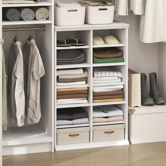 Furinno FANO Closet Organizers and Storage, 12-Cube Closet Organizer with Adjustable Shelves, Stackable Open Shelf Closet Shelves, 15.9 x 23.6 x 36.2 for Wardrobe, Bedroom, Living Room, White
