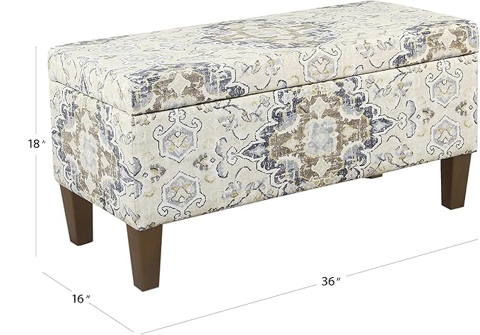 HomePop Ottomon Upholstered Rectangular Storage Ottoman Bench with Hinged Lid, Brown and Cream Large