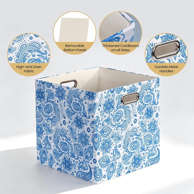 Posprica Cube Storage Bins Fabric Storage Cubes, 13 Inch Collapsible Cubby Storage Bins for Cube Organizer, Decorative Storage Boxes for Shelf Closet Organizer Nursery Toy Storage(Celadon blue)