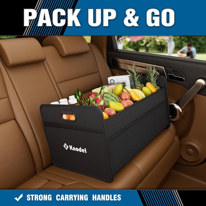K KNODEL Foldable Trunk Storage Organizer for Car and Suv (Medium, Black) | Collapsible Car Storage Organizer, Car Organizers and Storage for Sedan, Cargo Organizer, Car Bin, Basket,Bag, Organization