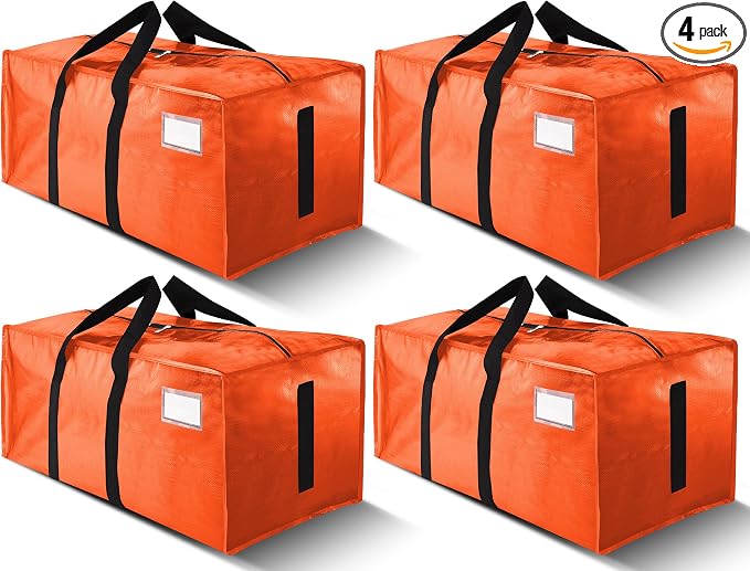 HOMESURE Supports 200lbs Heavy Duty Moving Bags - Strong Zipper & Wrap-Around Handles - Water-Resistant Storage Totes, Durable Alternative to Moving Boxes - 4 Pack - Orange
