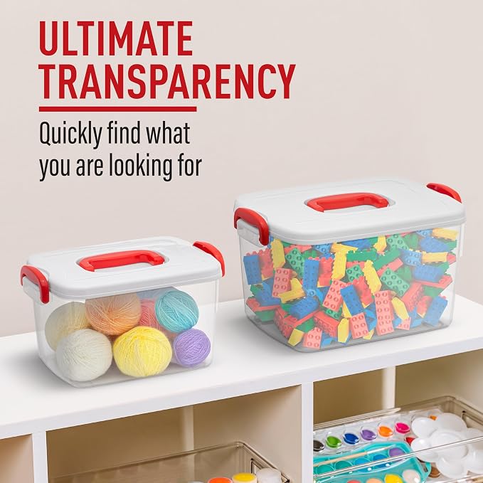 Tribello Clear Plastic Storage Bins with Lids and Handle Stackable Storage Bins, 2 Pack, 5 Quarts and 9 Quarts