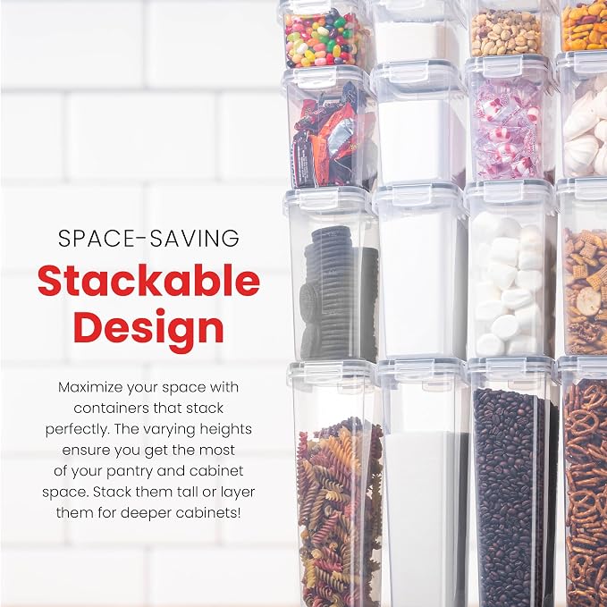 Oizeir Airtight Food Storage Containers with Lids 24-Pack, Pantry Kitchen | 24-Pack BPA-Free Airtight Plastic Food Containers, Snap Lids for Pantry Kitchen, Flour Sugar Rice Cereal Pasta, Clear