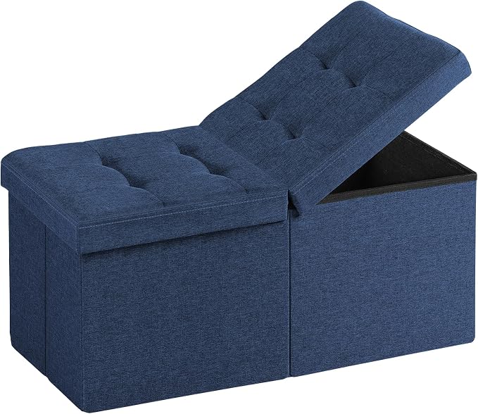 30-INCH Ottoman with Storage, Footrest Storage Bench, End of Bed Bench Coffee Table for Living Room, Bedroom, Entryway (Blue)