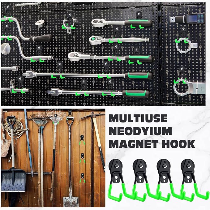 Landhoow 10 Pcs Large Magnetic Hooks Heavy Duty Garage Magnet Hooks Strong Storage Utility Magnetic Hangers with Anti Slip Rubber Coating for Indoor and Outdoor Hanging (Green)