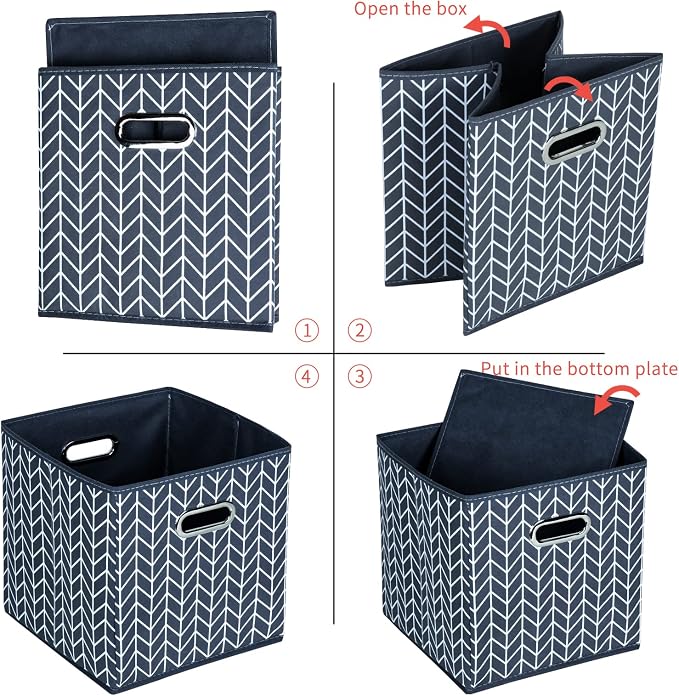 Fabric Cloth Storage Bins,Fabric Cube Organizer with Dual Handles Foldable Cube Storage Baskets for Home Bedroom Storage,Set of 6,(Grey Wave)