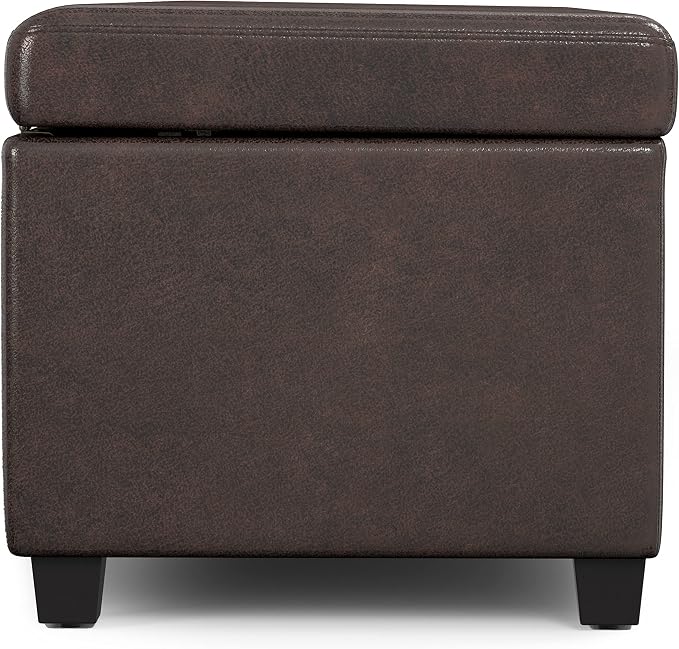SIMPLIHOME Bretton 43" Wide Polyester Fabric Storage Ottoman in Umber Brown | Contemporary lift-top ottoman with high-density foam; rectangle storage bench or coffee table for living room or entryway.