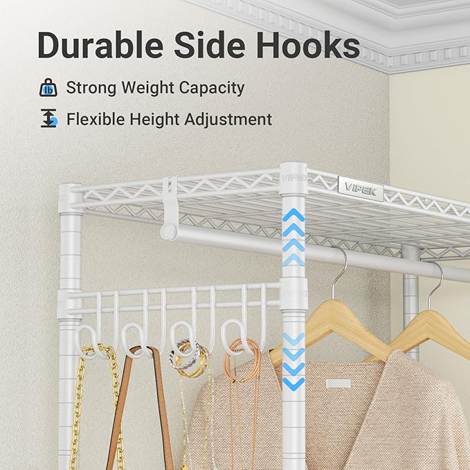 VIPEK L4 Corner Clothes Rack Heavy Duty Closet for Hanging Clothes | L Shaped Portable Closet, Multiple Hanging Rods, Adjustable Wire Shelving/Side Hooks, Load 810lbs Space-Saving for Bedroom