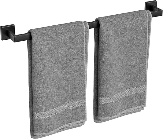 24 Inch Matte Black Towel Bar, Square Base Bathroom Towel Rack, Towel Holder Wall Mounted, Thicken SUS304 Stainless Steel Towel Rod Modern Home Decor (Total Length 26-Inch)