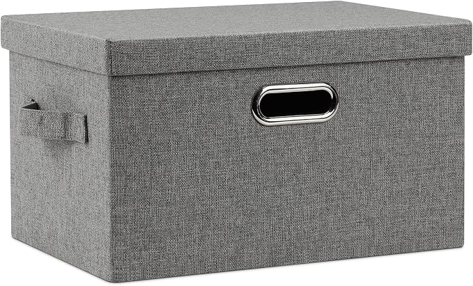Graciadeco Medium 15" 21 Quart Collapsible Stackable Storage Bins with Lids, 1 Pack Gray Foldable Fabric Closet Storage Boxes with Lids, 4 Handles Heavy-duty Linen Cube Baskets for Bedroom | 21 Quart 1 Pack Gray1 Collapsible Stackable Linen Fabric 4 Ha...