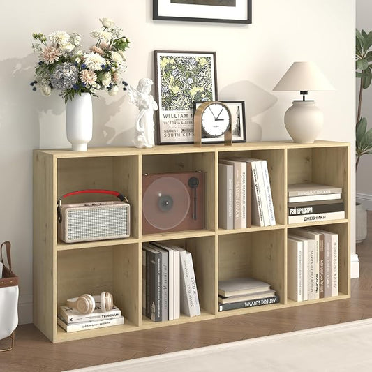 8 Cube Storage Organizer, Wooden Cube Shelves with Closed Back Panel, Reversible Bookcase, Cubes Closet Organizer for Home, Living Room, Kids Room, Office, Bedroom, Study, Hallway