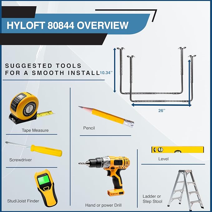 HyLoft 80844-10 34 in. x 26 in. Adjustable Garage Ceiling Mount Storage Rack Kit - Hammertone (Pack of 8)