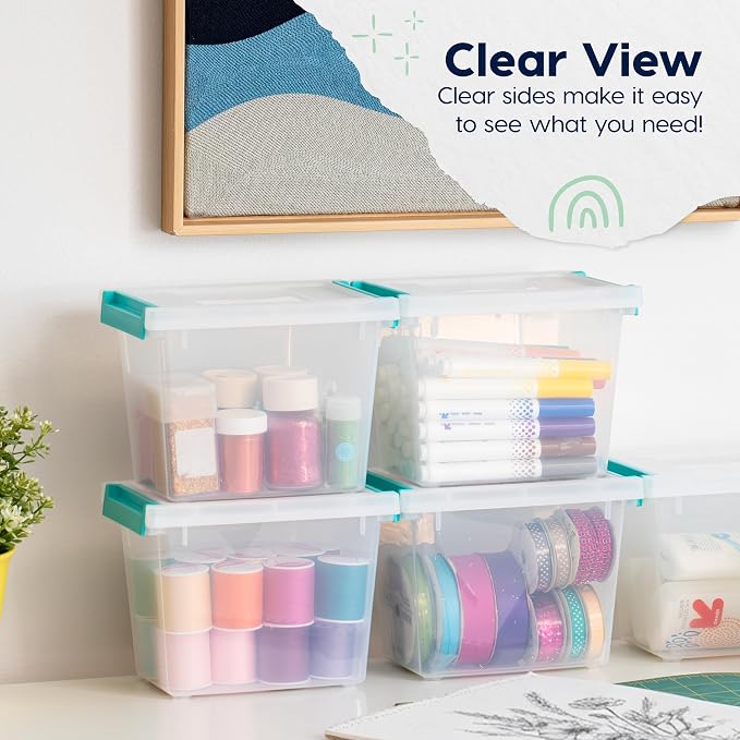 IRIS USA Storage Bins with Lids |Made in USA| 2 Qt Tall - (6-Pack) - Clear | Sensory Craft Organizers, Plastic Clip Box Totes, Flat Containers for Organizing Paper, Office, Art & Study Supplies