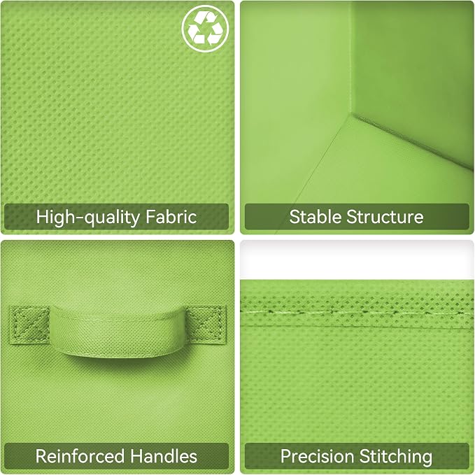 GRANNY SAYS Cube Storage Bins, 11 Inch 6 Pack Cube Storage Organizer, Foldable Fabric Storage Bins with Handle, Storage Baskets for Shelves, Closet, Light Green
