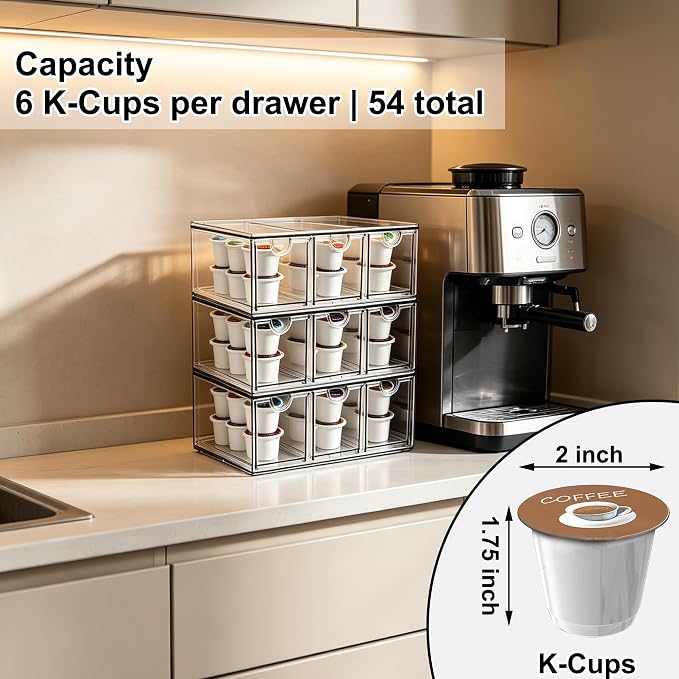 Prsildan Craft Art Supply Organizer Stackable Storage Drawer with 9 Drawers | Clear Acrylic, Tea Bag K Cup Organizer, for Kitchen Office Desk Vanity Makeup Organizer, 3 Pack