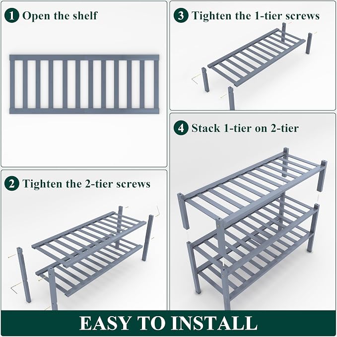 Smiry Bamboo Shoe Rack, 14 Vertical Slats, 3 Tier - 26.8" Wide, Grey | Stackable Free Standing Wooden Shoe Organizer, Wood Shoe Storage Shelf for Closet, Entryway, Thicher Leg