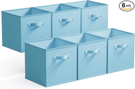 GRANNY SAYS Cube Storage Organizer, 11 Inch 6 Pack Storage Cubes with Handles, Toy Storage Bins for Boys Kids Room, Foldable Organizer Bins for Cube Shelf, Light Blue
