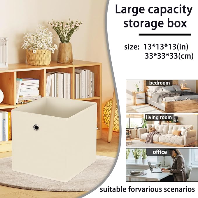 13 inch cube storage bins,collapsible fabric storage cubes Decorative storage basket,apply to clothes organizer box,shelves in closet,laundry,daycare centers,offices,Set of 1,(Creamy-White)
