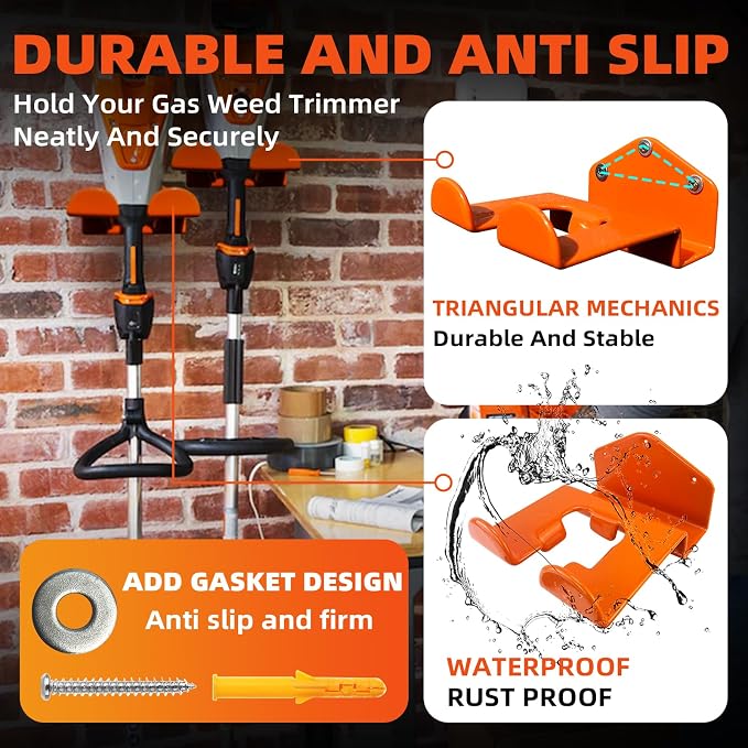 Weedeater Hanger, 2 Pack Weed Eater Hanger for Wall, Weed Wacker Holder | Heavy Duty Weed Wacker Wall Storage Rack, Compatible with Stihl, Weed Eater Hanging Hook for Garage Tool Organization