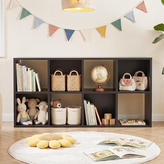 8 Cube Storage Organizer, Black Cube Bookshelf, Multifunctional Bookcase | Cube Storage Organizer Shelf with Open Back and Removable Back Panels, Horizontal Bookcase for Entrance Hall Home Office