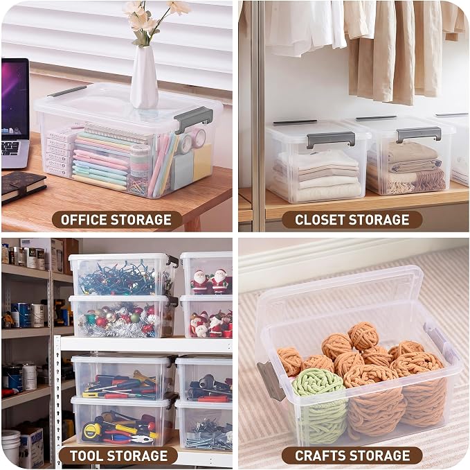 Citylife 17 QT Plastic Storage Bins with Latching Lids Stackable Storage Containers for Organizing Large Clear Storage Box for Garage, Closet, Kitchen, 4 Packs
