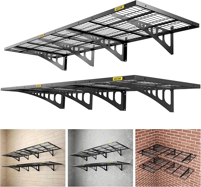 Aecxm 2x3ft 4Pack Wire Shelving Unit Heavy Duty Garage Storage Shelves Wall Mounted Black 1120lbs Load Capacity（24-inch-by-36-inch）