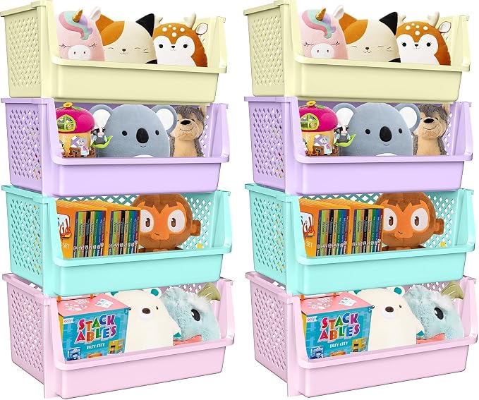Large Stackable Storage Bins Open Front for Pantry Storage, 8 Pack - Multi | Sturdy Plastic, Easy Stacking, Open Front Access, Ventilated Sides, Vertical & Space Saving Pantry Organizers and Storage Bin