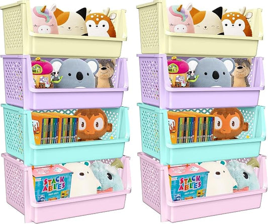 Large Stackable Storage Bins Open Front for Pantry Storage, 8 Pack - Multi | Sturdy Plastic, Easy Stacking, Open Front Access, Ventilated Sides, Vertical & Space Saving Pantry Organizers and Storage Bin