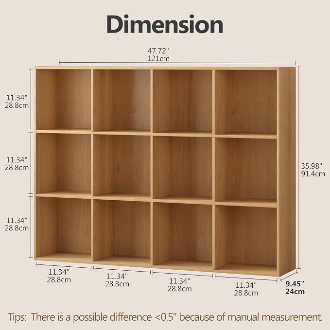 12 Cube Storage Organizer, Wooden Cube Shelves with Closed Back Panel, Reversible Bookcase, Cubes Closet Organizer for Home, Living Room, Kids Room, Office, Bedroom, Study, Hallway
