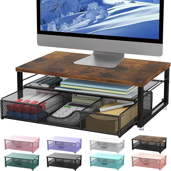 gianotter Computer Monitor Stand Riser, office organizer with Drawer, Office Organizers Storage for Classroom Office Supplies (Wood) | Wood Desk Organizers and Accessories Desk Accessories & Workspace Desktop Organizers Storage for Printer Stand (Wood)