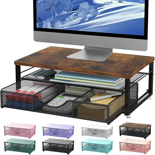 gianotter Computer Monitor Stand Riser, office organizer with Drawer, Office Organizers Storage for Classroom Office Supplies (Wood) | Wood Desk Organizers and Accessories Desk Accessories & Workspace Desktop Organizers Storage for Printer Stand (Wood)