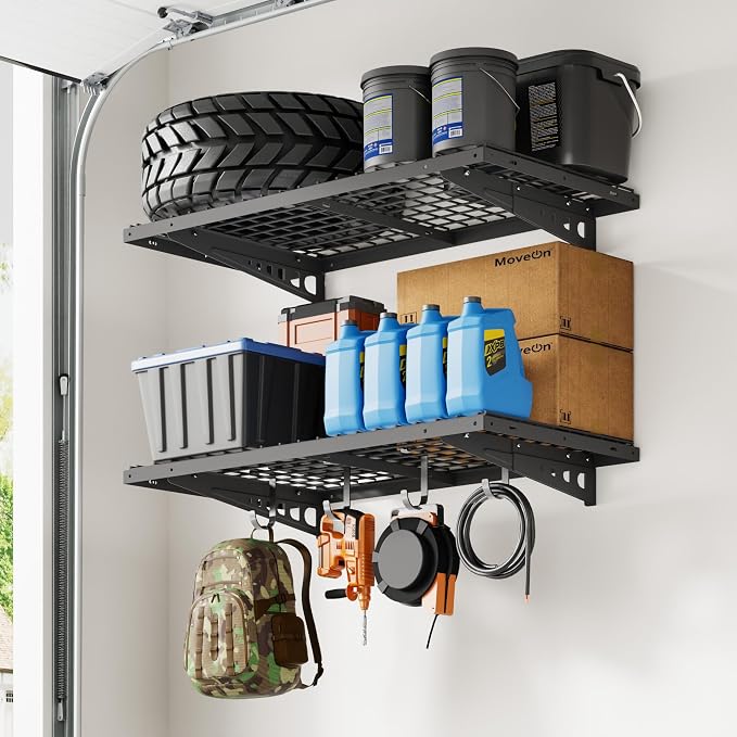 FLEXIMOUNTS 2 Pack 2x4ft Garage Storage with 4 Hooks, Black | 24x48 in, 660 lb Capacity, Heavy-Duty Steel, For Garage & Workshop, Storage Bins, Garden Tools, Pro Series