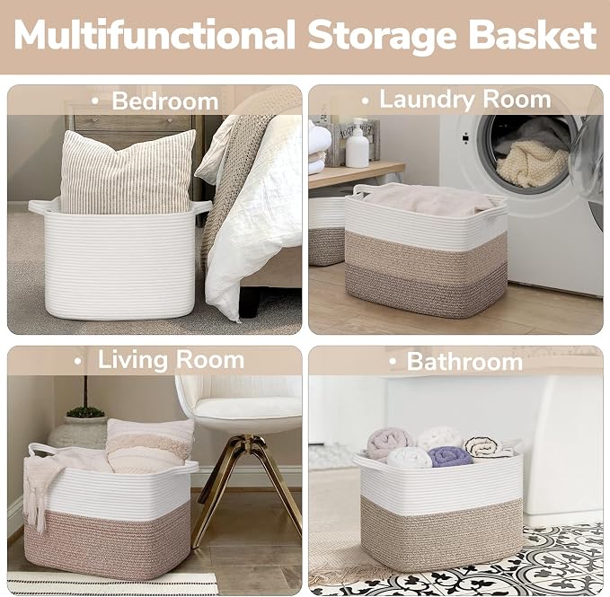 Goodpick 50L Large Woven Blanket Basket, 18" x 14" x 12", Light Brown | Blankets, Pillows & Toys Storage, Decorative Gift Baskets Empty, Living Room & Bedroom Organization, Natural Home Decor