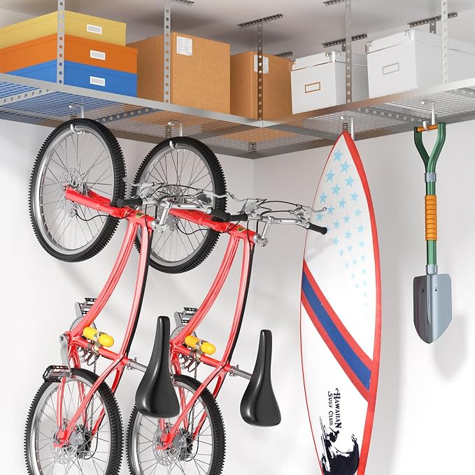 bussdis Bike Hanger Hooks Garage Rack: Bike Hooks for Garage, Heavy Duty Bike Hanging Hooks, Hooks for Hanging Bike, Overhead Rack Hooks, Silver