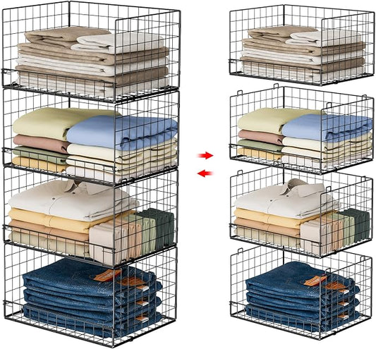 Yociyoga 4-Tier Stackable Closet Organizers and Storage Shelves, Foldable Closet Shelf Organizer, Black(Patent Protection)(Patent No. 30022416)
