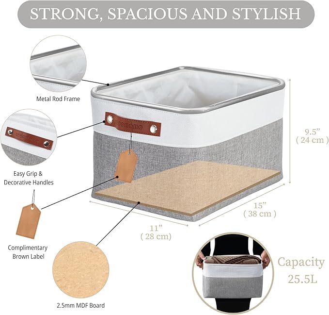DECOMOMO Storage Bins, Large Fabric Storage Baskets for Shelves 3 Pack | 15 x 11 x 9.5 inches Decorative Linen Closet Organizers (Mixed Neutral)