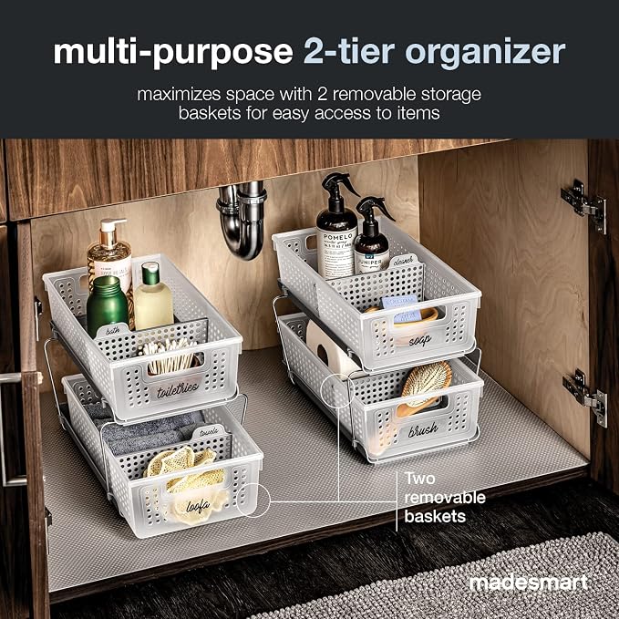 madesmart Two Tier Organizer with Dividers, Frost