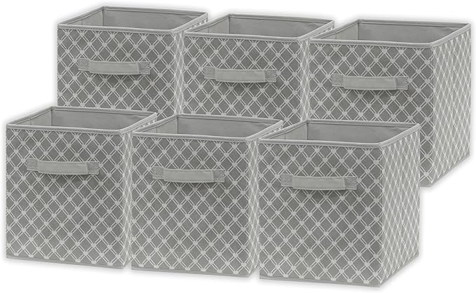 Simple Houseware 11-Inch Foldable Cube Storage Bins, Geometric Gray, 6-Pack | Lightweight & Durable Structure Fabric Cubes Organizer for Closet or Shelves