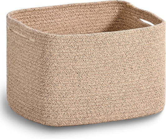 ICERZCZ Woven Cotton Rope Storage Basket for Organizing, Cute Decorative Baskets for Gifts Empty, Organizer Bins for Dog Toy, Baby Laundry, 15“×11”×9.5“, Brown