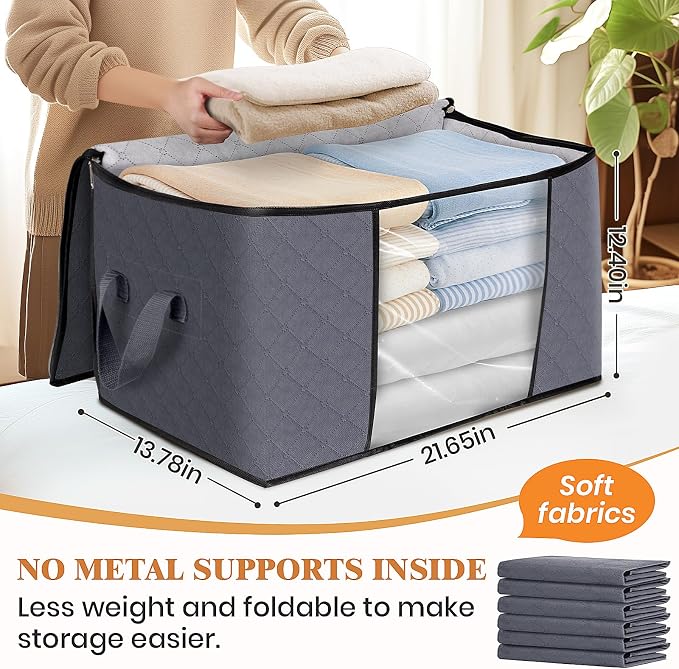 Fab totes Storage Bags,Clothes Blanket Storage Bins Foldable Closet Organizers with Reinforced Handle for Home Dorm Storage and Organization,Fabric Bags for Organizing Sheets,Clothing (Grey,3 Pack)