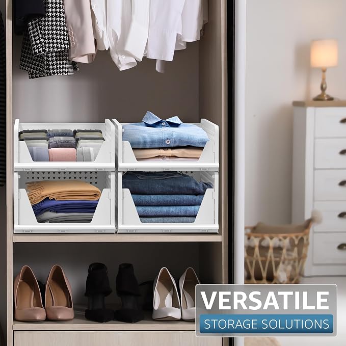 Sorbus Shelf Organizer - Closet Shelf Organizer for Clothes, Closet, Bathroom, Kitchen, Garage - Plastic Stackable Shelf Organizer Baskets - Open Front Design Under Shelf Organizer